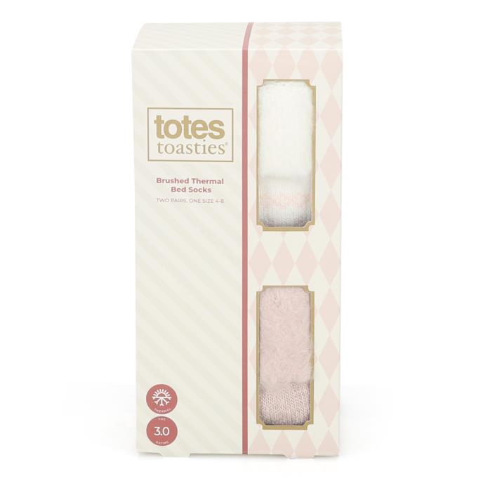 totes toasties® Ladies Premium Brushed Thermal Bed Sock (Twin Pack) Cream / Pink Extra Image 6